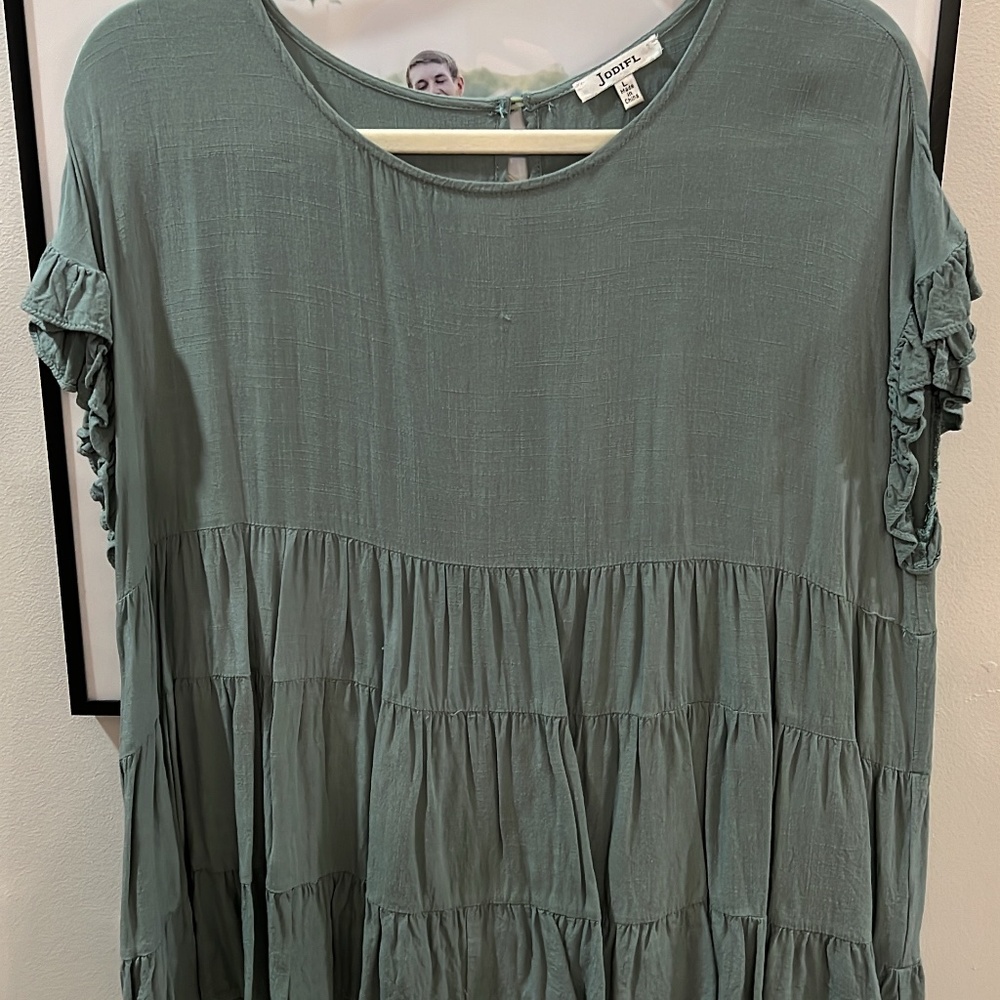 Sage Ruffle Babydoll Top
